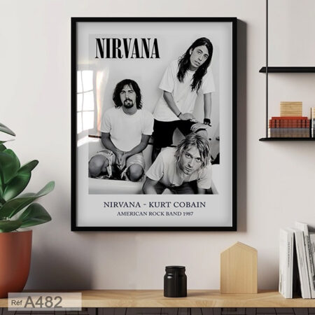 Nirvana "Kurt Cobain" poster, Musique Rock américain dans un tableau décoratif au Maroc - Affiche noir et blanc