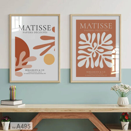 Deux affiches décoratives Matisse, Tableaux pour salle à manger ou séjour design moderne avec cadre bois naturel beige achat à Casablanca - Maroc