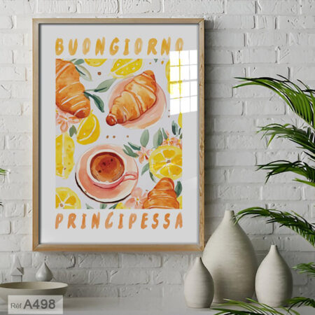 Tableau décoratif : affiche petit-déjeuner gourmand et romantique cuisine pâtisserie italienne, vente depuis Casablanca - Maroc ديكور المطبخ