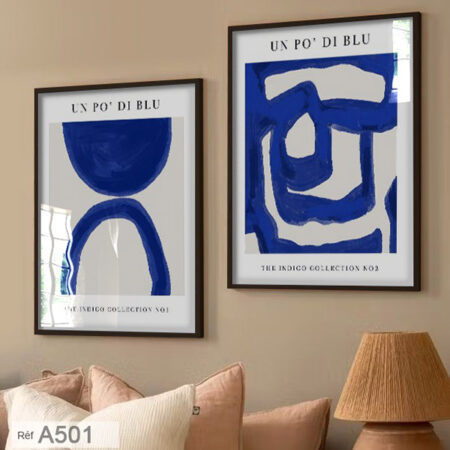 Décoration Murale Bleu Indigo - Duo d'Affiches Modernes, Tableaux Art Minimaliste Maroc, salon et salle de réception