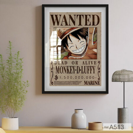 Tableau Décoration Murale Manga; Poster wanted One Piece - Monkey D. Luffy, chambre garçon Adolescent vente au Maroc - Rabat