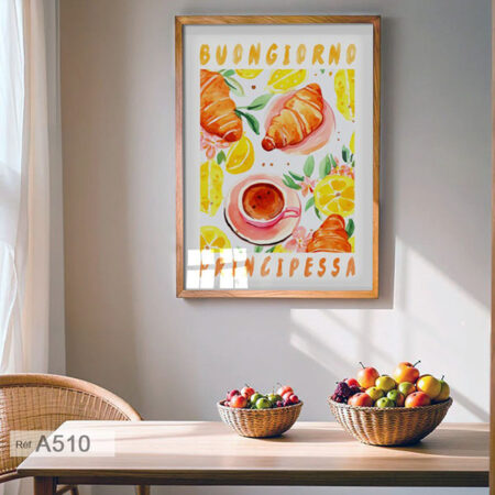 Tableau moderne Poster petit-déjeuner romantique cuisine pâtisserie française, décoration artistique gastronomie au Maroc
