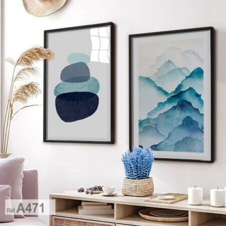 Cadre photo avec impression en pierre texturée artistique | Impression avec finition mate, impression bleu marine gris blanc
