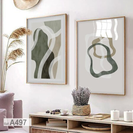 Composition abstraite, Tableau décoratif contemporaine, vert & beige minimaliste géométrique pour salon ou chambre à coucher