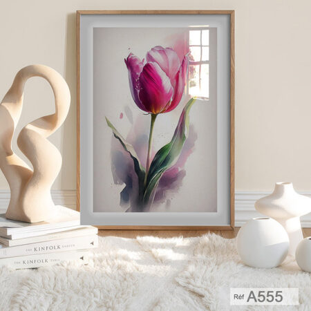 Tableau décoratif Fleur Tulipe rose, Art Mural aquarelle Romantique au Maroc لوحة رومانسية