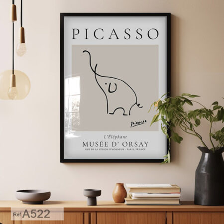 Dessin d'éléphant : Picasso lignes simples, Tableau décoratif mural à Rabat, Meknès, Marrakech & tout le Maroc
