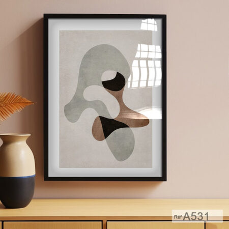 Déco Intérieure Moderne, Tableaux Encadrée Abstraite Formes Organiques gris & noir, idée pour le salon, chambre ou bureau