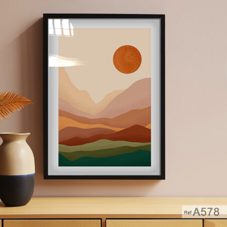 Tableau Coucher Soleil rouge & Montagnes, Déco murales Intérieur Art, Paysage naturel simple Rabat, Marrakech et tout le Maroc