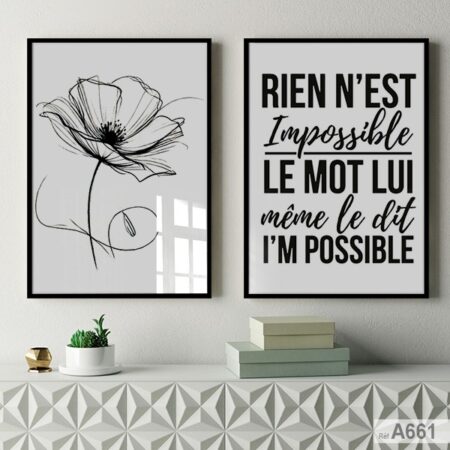 Vente Tableaux décoratif, citation française " rien n'est impossible "motivation bureau & espace de travail, imprimé au Maroc