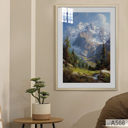 Peinture de Forêt & sommets de Montagnes cadre en bois sur mesure, Tableau Déco Paysage Naturel vente au Maroc vers Rabat, fès ..