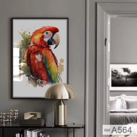 Tableau oiseau exotique : Perroquet Coloré - Peinture Aquarelle Moderne | Décoration Murale maison ou bureau au Maroc