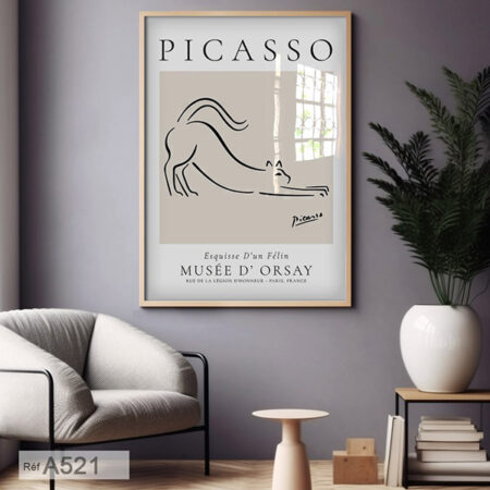 Tableau traits minimalistes, Esquisse d'un Félin chat de pablo Picasso décoration murale intérieure, acheter art en ligne