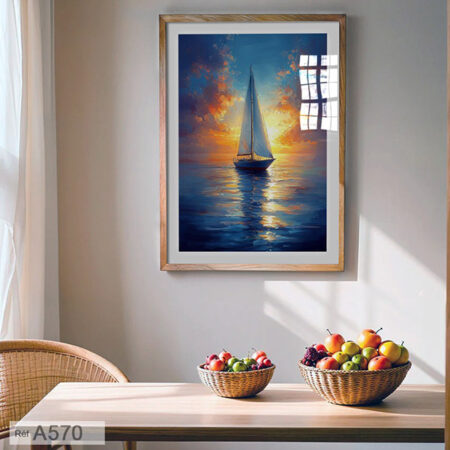 Art Mural Océan - Tableau décoratif Peinture Marine: Voilier Coucher Soleil, Déco Murale Mer لوحة ديكور