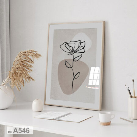 Achat au Maroc, Rabat, Tanger .. Dessin fleur au trait minimaliste, Tableau encadré décor chambre à coucher & bureau
