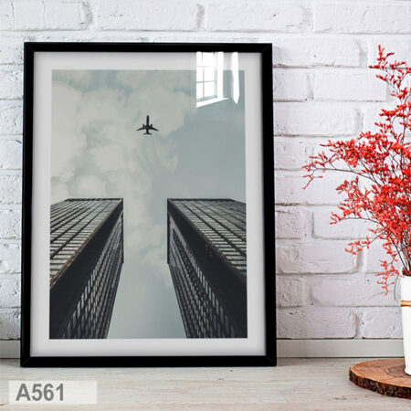 Avion et Gratte-ciel, Un paysage urbain ville New York - architecture Moderne, Tableau décoratif mural bureau noir & blanc