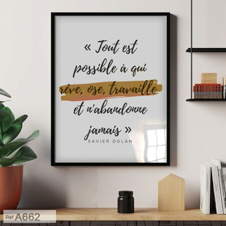 Vente Tableau encadré citation motivante, décoration positive à la maison ou bureau - Proverbe français sur la vie en calligraphie