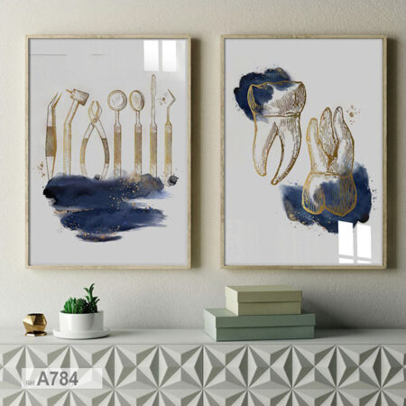 Vente deux Affiches dentaires bleu marine doré encadrées, Tableau décoratif mural cabinet bureau dentiste depuis Casablanca - Maroc