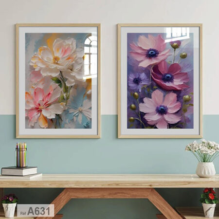 Deux Affiches de Fleurs 3D : Tableaux de Décoration Murale Florale rose & jaune à Tanger et tout le Maroc - لوحات زهور