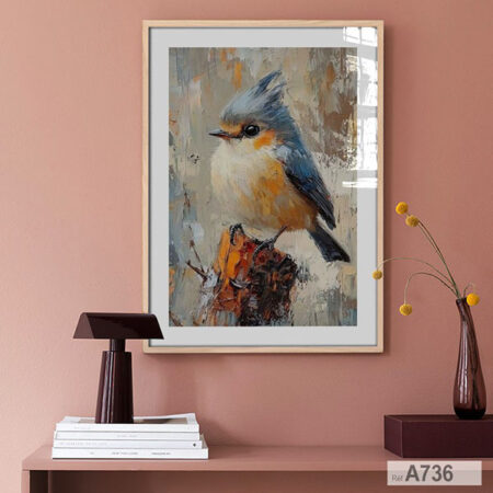 Décoration murale Maroc : Toile oiseau mésange huppée coloré pour salon & chambre, boutique en ligne prix pas cher