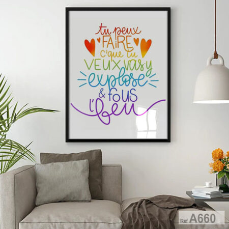 Calligraphie artistique : Tableau Poster citation motivante proverbe Français, décor bureau et chambre enfant encadré au Maroc