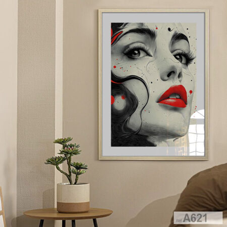 Vente en ligne Tableau Portrait Femme Lèvres Rouges Style Dessin - Art Décoratif Mural, Beauté & charme féminin,