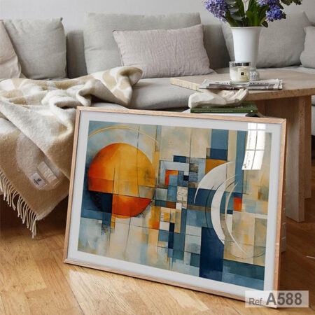 Tableau abstrait moderne: Cubisme Orange & bleu, décor murale salon, séjour et chambres au Maroc depuis Casablanca à prix abordable