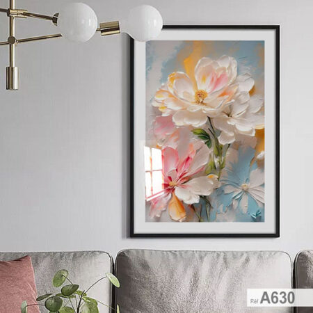 Tableau Fleurs Blanches et Roses - Peinture Florale Encadrée chambre à coucher - livraison à Casablanca, Rabat, Fès et Tout Maroc.