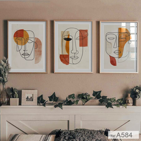 Vente Tableaux en Ligne - Ensemble de 3 Tableaux Minimalistes Visages Portraits Géométriques, art mural au Maroc