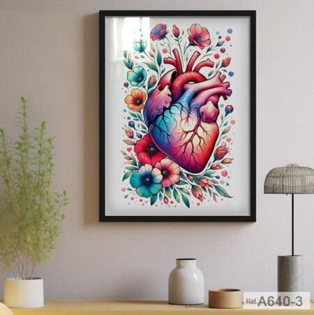 Tableau Cœur Anatomique Floral Coloré - Affiches de Décoration Murale Cabinet médecin Cardiologue & Casablanca