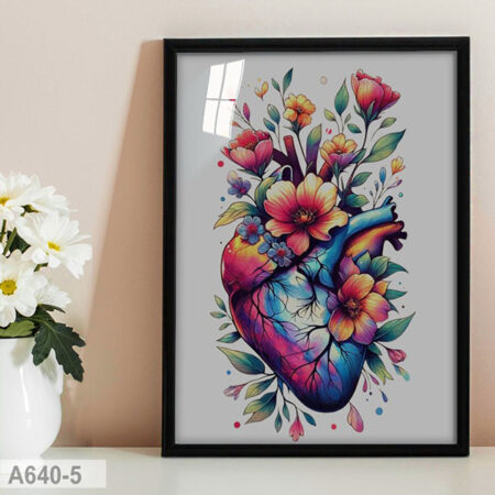 Tableau Décoratif Médical : Anatomie su Cœur & Fleurs en couleurs vives - cabinet Médecin & cardiaque au Maroc