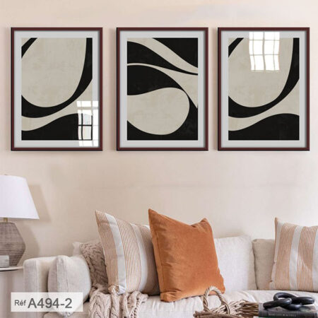 3 Tableaux Abstraits avec Cadres - Décoration Intérieure Murale Moderne noir & beige, salon & chambre designs minimalistes - Maroc