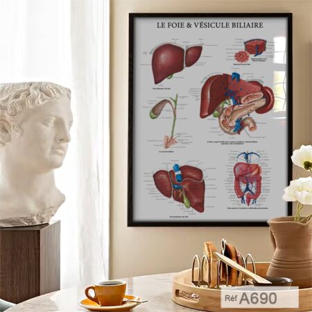 Tableau Affiche scientifique : Anatomie du Le Foie & vésicule biliaire, décoration cabinet Médecin & professionnelle de santé à Marrakech, Casablanca & tout le Maroc