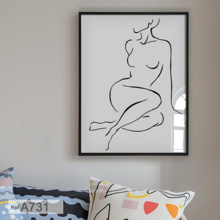 Vente Tableau décoratif : Croquis de silhouette féminine, Ligne abstraite corps de femme, pour chambre et salon de beauté depuis Casablanca