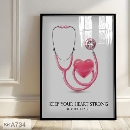Tableau décor Médicale au Maroc : Gardez Votre Coeur Fort, affiche Stéthoscope & Santé Cardiaque