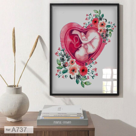 Affiches décoratif salle, bureau et cabinet Obstétriciens Gynécologues, Tableau aquarelle Poster Bébé in Utero vente au Maroc depuis Casablanca