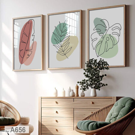 Lot 3 Tableaux Botaniques, Feuilles Tropicales Encadrées décor Intérieur de Plantes, trois Cadres au Maroc salon et chambre