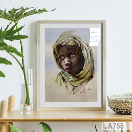 Vente Tableau décoratif: Portrait de jeune enfant africain à l'aquarelle - Art figuratif au Maroc depuis casablanca لوحات ديكور