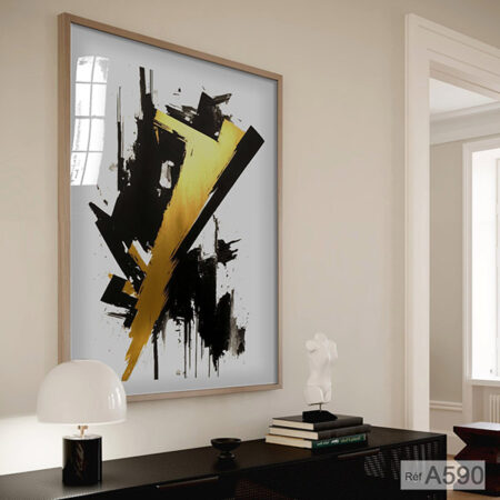 Abstrait Noir & Or style moderne pour salon, chambre ou bureau - Tableau décoratif mural artistique doré لوحات تشكيلية المغرب