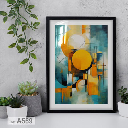 Tableau abstrait moderne : formes & cercles géométriques orange & bleu - Décoration maison لوحة فنية تشكيلية أشكال هندسية depuis notre Magasin à Casablanca