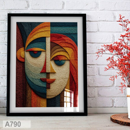 Tableau Abstrait cubisme: Visage formes Géométrique Coloré Style Moderne - Décoration intérieure maison et bureau avec design moderne au Maroc