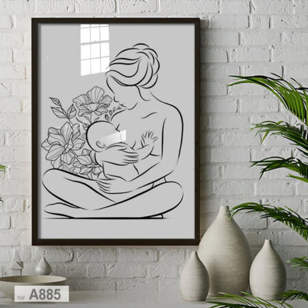 Dessin dans un cadre Maman et bébé & fleurs, tableau décoration cabinet de sage-femme et gynécologues au Maroc depuis casablanca