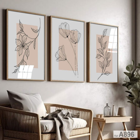 3 Tableaux Fleurs Abstraits Minimalistes | Déco mural chic et intemporel. Chambre & Salon lignes simples au Maroc