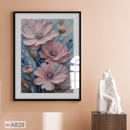 Tableau floral prêt à suspendre : impression haute qualité avec cadre élégant et verre anti-casse pour sublimer votre intérieur