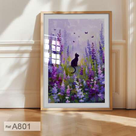 Tableau décoratif champ de fleurs nuances de violet et de mauve, décor murale chambre à coucher et séjours, livraison au Maroc depuis Casablanca
