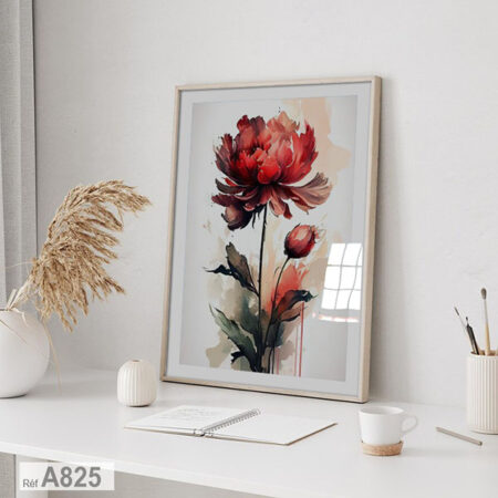 Tableau Pivoine Rouge Aquarelle Moderne | Décoration Murale Florale, Peinture Botanique Chic pour Salon