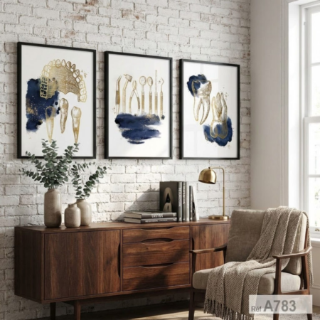 Achat en ligne au Maroc : 3 Tableaux cadre noir Décoration Murale Dentaire abstrait, salle attente cabinet dentiste لوحات عيادة طبيب الأسنان