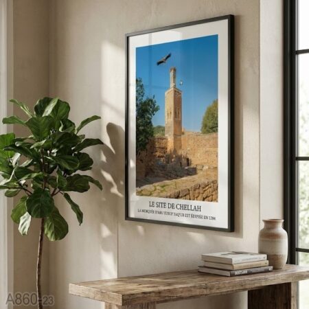 Tableau décoratif avec cadre: mosquée de Chellah a Rabat – Poster d'histoire de l'architecture islamique ancien marocain - wall frame Maroc صورة فوتوغرافية لمسجد شالة التاريخي من الرباط