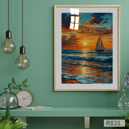 Tableau de voilier bateau couleurs vibrantes : Paysage marine, idée cadeau décoratif vagues d'océan & coucher de soleil, Salon séjours au Maroc - livraison depuis Casablanca