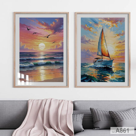 Tableaux Marins : Diptyque Soleil Couchant pour Décoration Intérieure