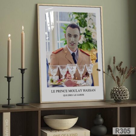 Photo du Prince héritier Moulay Hassan buvant du thé marocain, tableau décoratif encadré pour bureau et salon